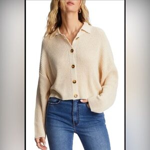 NWT billabong cropped tortoise shell buttoned knit cardigan size small cream